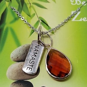 NAMASTE Necklace Ambered Colored Faceted Stone